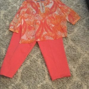 Coral Capris with sheer jeweled top